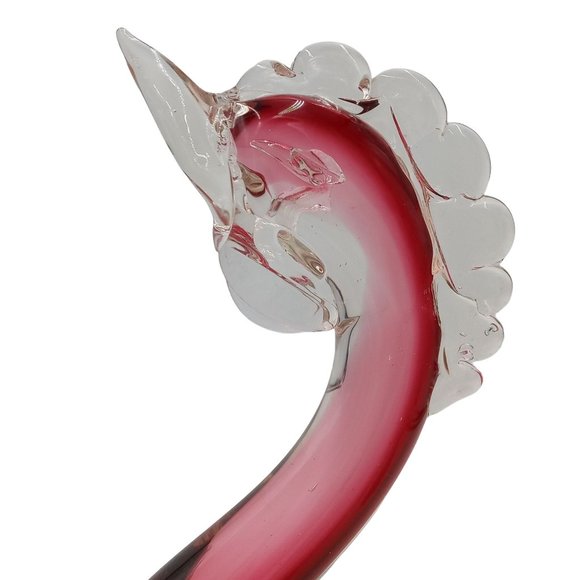 Large Venetian Glass Rooster Cranberry Red Clear Italian Murano Chicken 14 Inch - Picture 2 of 15